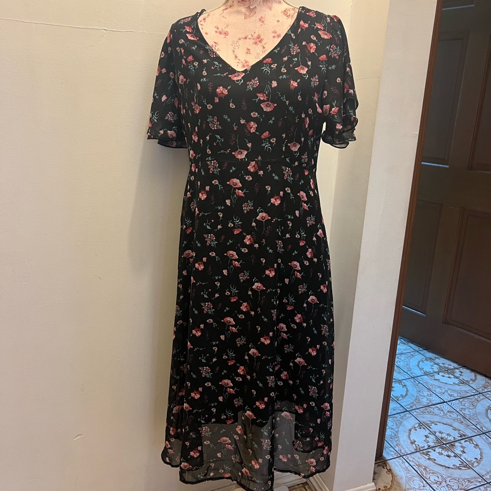 Chic Black Floral High Low Dress